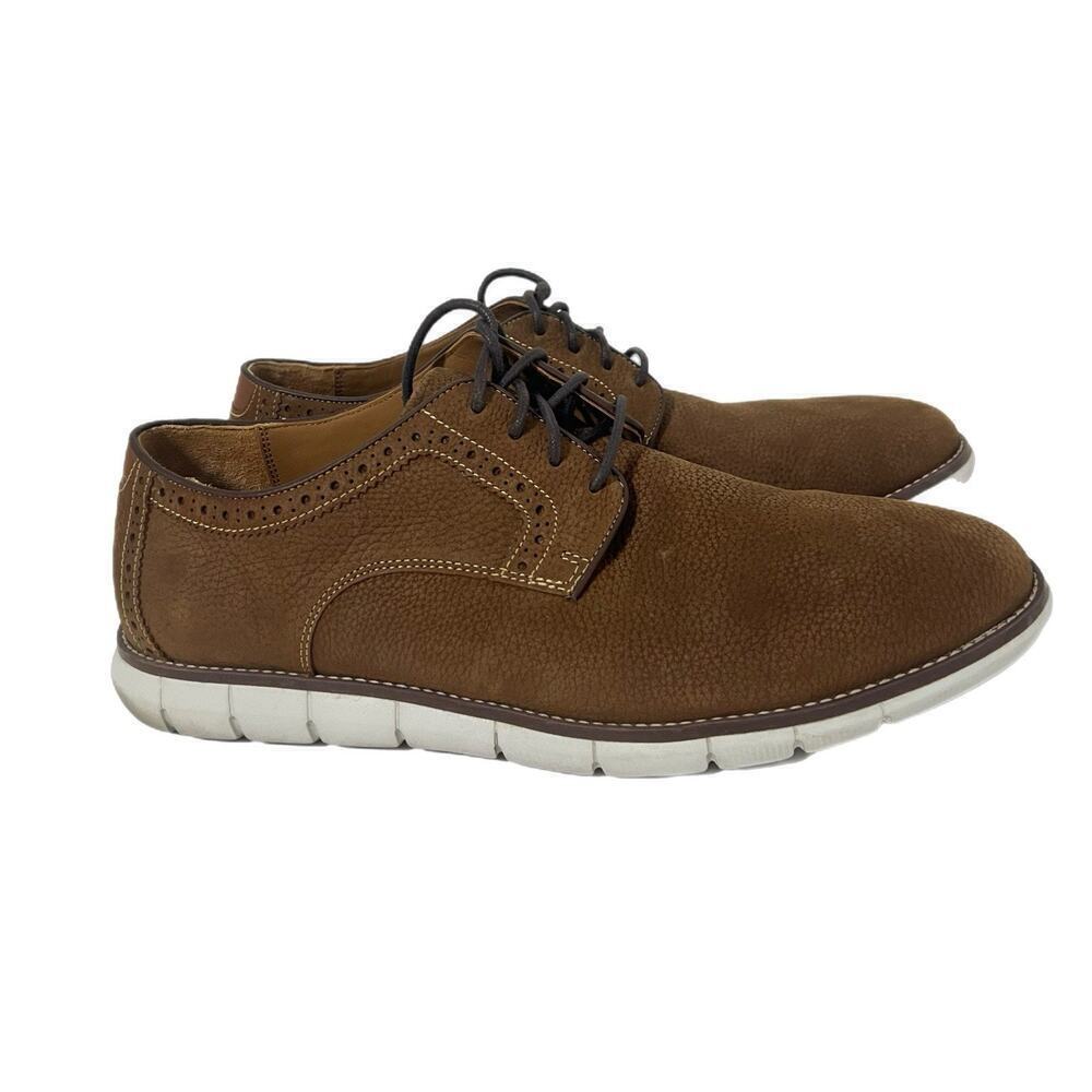 Johnston Murphy Men 10M Holden Plain Toe Brown Tumbled Nubuck Oxfords Sheepskin